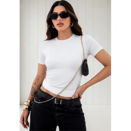 Blusa Feminina Suplex Slim Manga Curta Básica Tamanhos Fit