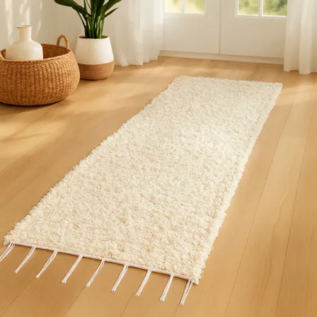 Tapete Passadeira Algodão Boho 1,20x0,40 Felpudo Cru Quarto