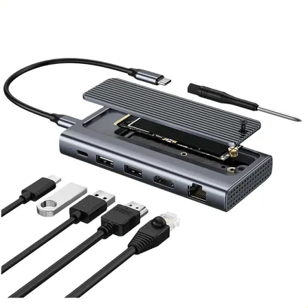 Hub Usb-c 6 En 1 Con Ssd Nvme Y Sata, Hdmi 4k, 90w, Ethernet