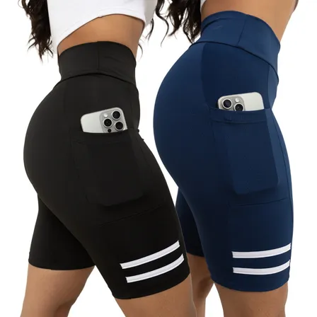 Kit 2 Bermuda Fitness Feminina C Bolso Para Celular Academia