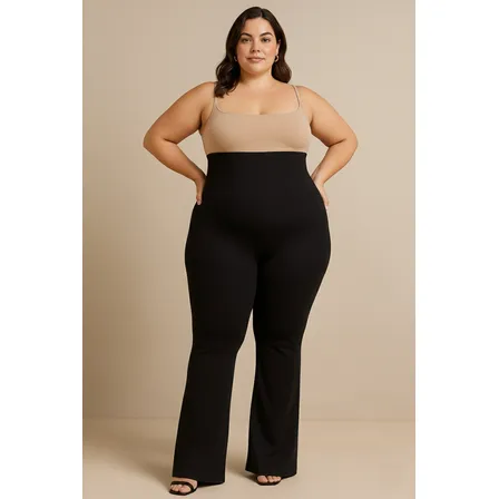Calça Legging Flare Cós Super Alto Plus Size Modela 48 A 66
