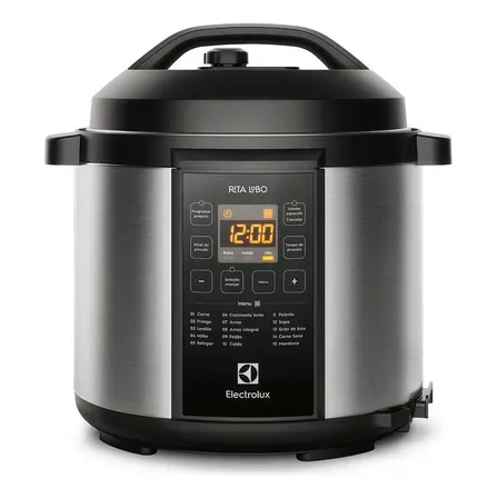 Panela pressão elétrica Electrolux digital capacidade 6L silenciosa segura 10 travas segurança 15 receitas pré-programadas 3 níveis pressão PCC20 inox preto por Rita Lobo