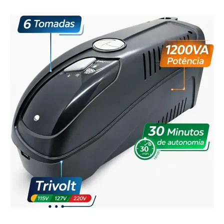 No Break Nobreak Ragtech Senoidal Puro 1200VA 840W Bivolt 115V/220V Preto