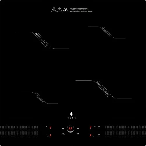 Fogão Cooktop de Indução 4 Bocas Tronos IF701OB1 Mesa Vitrocêramica Painel Touch com Timer 9 Níveis e Power Boost cor preto 220 V