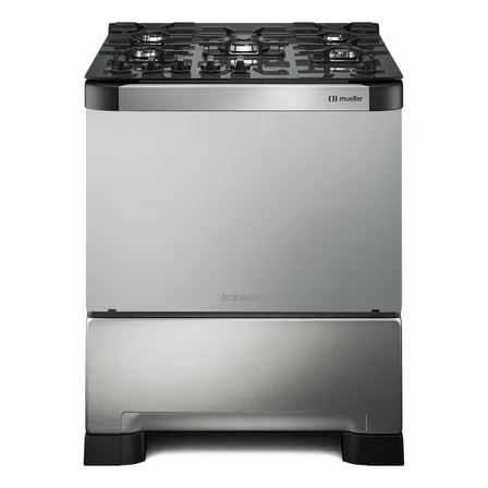 Fogão 5 Bocas Mueller Decorato Vetro Inox com Mesa de Vidro Aço Inoxidável Gas/Eléctrica