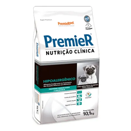 Alimento Premier Super Premium Nutrição Clínica Hipoalergénico Filhote e Adulto cão de raza pequena sabor mandioca de 10.1 kg