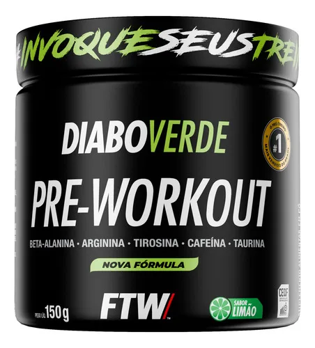 Suplemento Em Pó Verde Pre Treino Pre Workout Pote 150g Sabor Limão Ftw - Diabo Verde