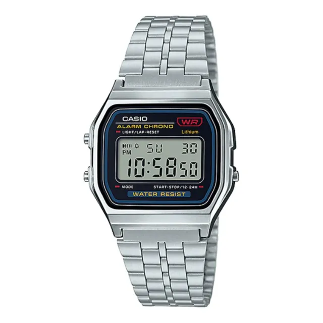 Relógio de pulso Casio Vintage A159 com corpo prateado, digital, para sem gênero, fundo preto, com correia de aço inoxidável cor prateado, subdials de cor preto, ponteiro de minutos/segundos preto,...