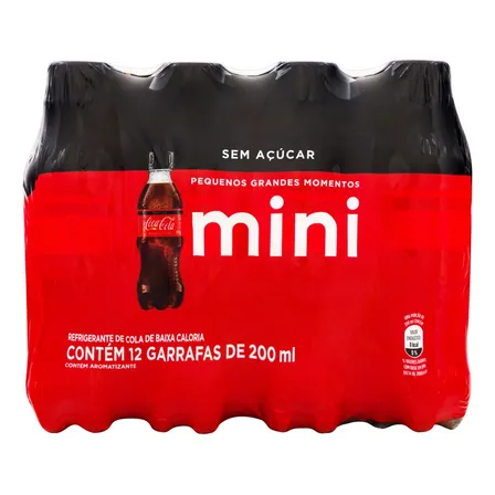 Pack Refrigerante sem Açúcar Coca-Cola Mini Garrafa 12 Unidades 200ml Cada