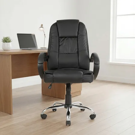 Cadeira De Escritório Presidente James Preta Healer Preto Couro Sintético