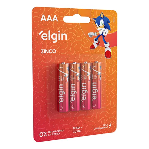 Pilha Zinco Carvão Aaa Palito R03 Blister 4 Unidades Elgin
