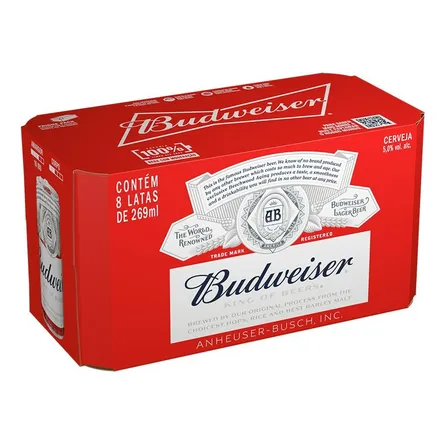 Cerveja Budweiser Lata 269ml - Pack Com 8 Unidades