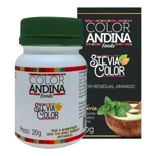 Color Andina Foods adoçante stevia em pó pote 20gr | SEM SABOR RESIDUAL AMARGO