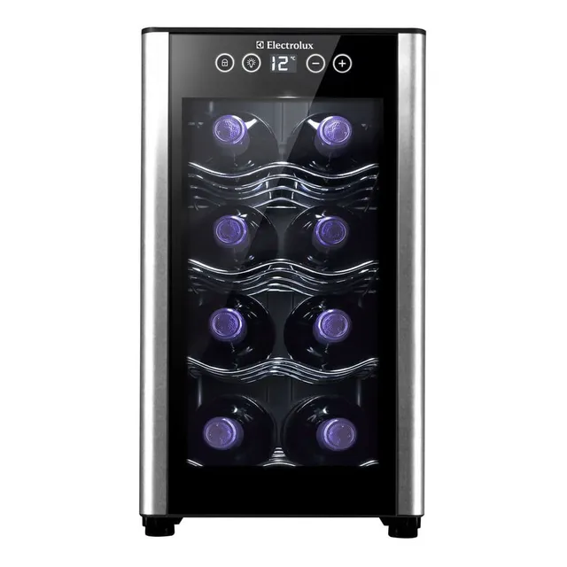Adega de vinho Electrolux 8 garrafas Uma Porta Acabamento em Alumínio ACB08 Bivolt Preto