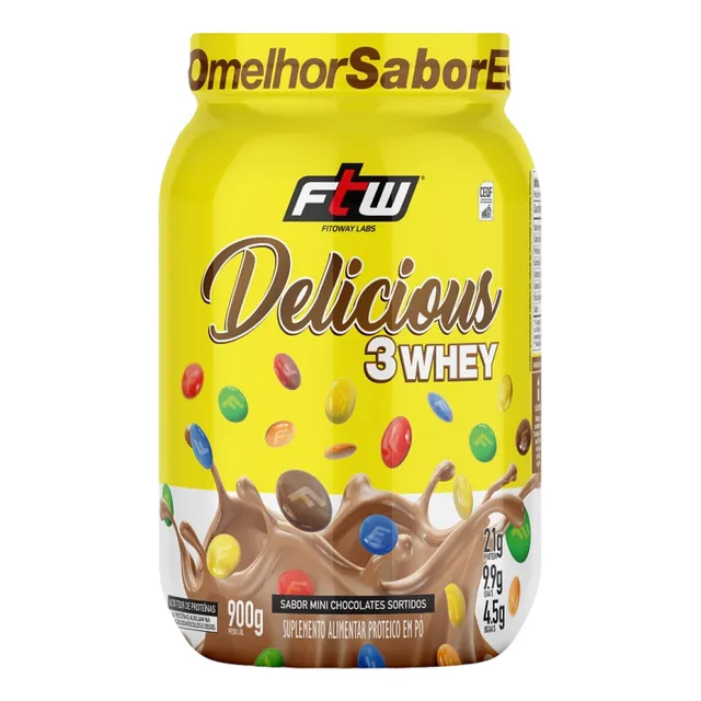 Delicious 3 Whey Proteína Hidrolisada Concentrada E Isolada Pote 900g Sabor Mini Chocolates Sortidos - FTW