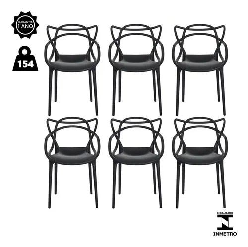 Kit 6 Cadeiras De Jantar Allegra Master Empilhável Polipropileno WAW Design Modelo Allegra Cor Preto