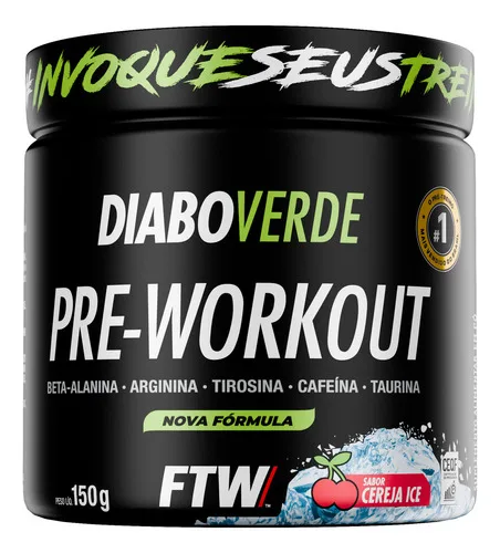 Suplemento Em Pó Pre Treino Pre Workout Pote 150g Sabor Cereja Ice FTW - DIABO VERDE