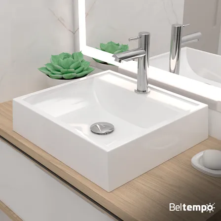 Cuba Pia de Apoio Sobrepor Quadrada 40x37 Branca Banheiro Lavabo Beltempo BT-2003