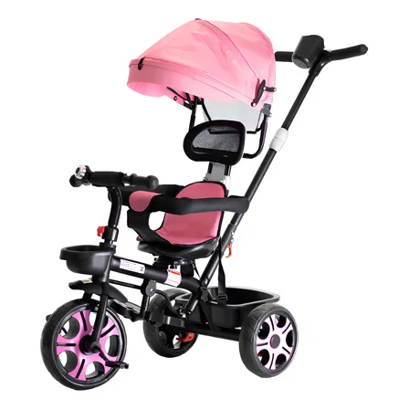 Triciclo Infantil Rosa Baby Style Passeio Capota Assento Giratório 360°