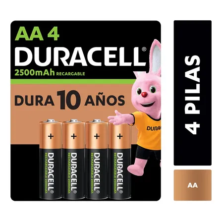 Pilha Recarregável Aa Pequena 2500mah Duracell Com 4 Un