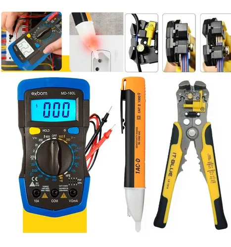 Multimetro Digital + Alicate Desencapador + Caneta Tensão