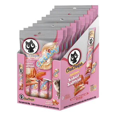 Petisco Para Gatos Chuchups Cream Display Salmão 40 Tubos