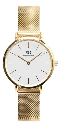 Relógio Feminino Dourado Chelsea Gold 32mm Fundo Branco Saint Germain