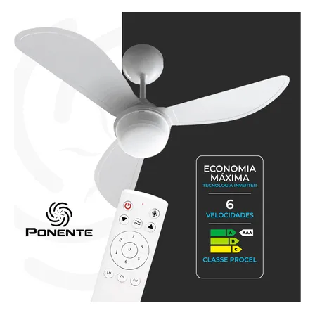 Ventilador Teto Fast Led Controle Remoto Inverter Ponente Cor da estrutura Branco Diâmetro 96 cm
