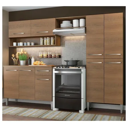 Cozinha Compacta Madesa Emilly Pop Com Armário E Balcão Cor Rustic