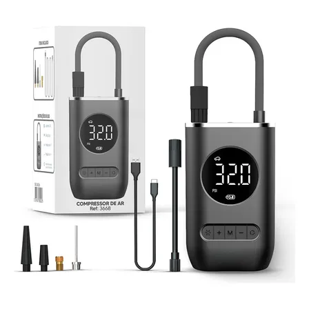 Compressor Calibrador De Pneus Calibrador B&G Portátil Mini Digital Carro Bike Sem Fio Cor Preto Com Powerbank