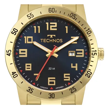 Relógio Technos Masculino Dourado Racer Mostrador Preto Aço Inoxidável