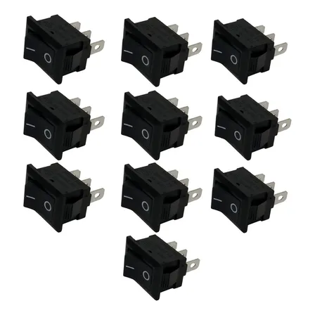 Chave Gangorra Botão 3 Terminais 10A Preta 10 Unidades