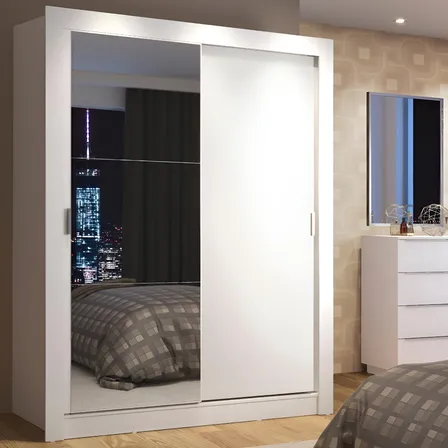 Guarda Roupa Solteiro Armário Quarto Denver Madesa 2 Pts Correr Espelho B Cor Branco 1094091E