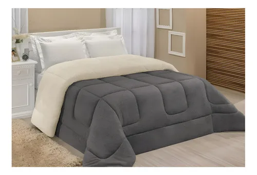 Edredom Cobertor Coberdrom Sherpa Casal Queen Grosso Macio Cor Cinza LuckBaby