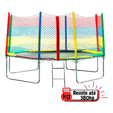 Cama Elástica Pula Pula 3,05m Zíper Resistente 380kg Uv Aço Galvanizado Preto Colorido