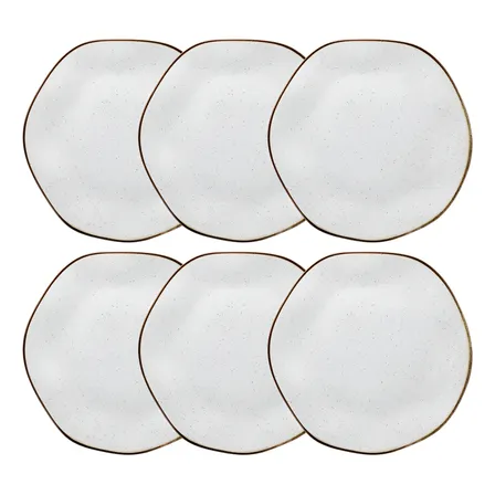 Jogo De 6 Pratos Rasos 27,5cm Oxford Ryo Maresia Cor Branco e Marrom