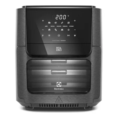 Electrolux Air Fryer Forno 5 em 1 com 12L capacidade 1700W Digital Espeto Giratório 2 Bandejas Antiaderentes 10 funções 7 Receitas aviso sonoro Fritadeira Elétrica sem Óleo Forno Bancada EAF90 Grafite