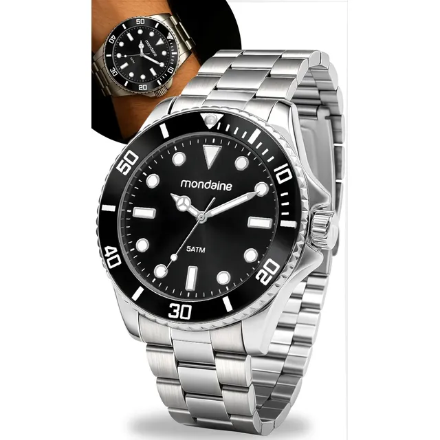 Relógio Prata Masculino Mondiane 32549g0mvne1 Cor da correia Prateado Cor do fundo Preto