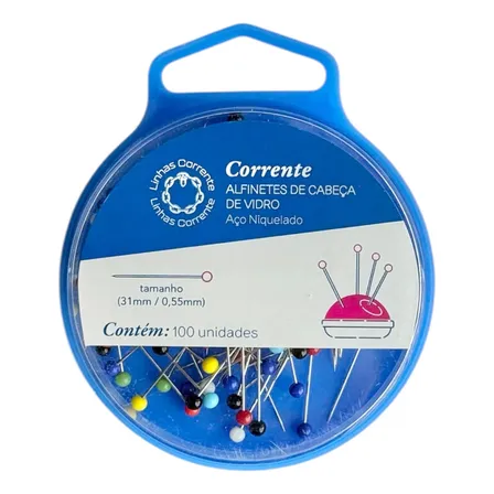 Alfinete Cabeça De Vidro Corrente Milward 100un Costura