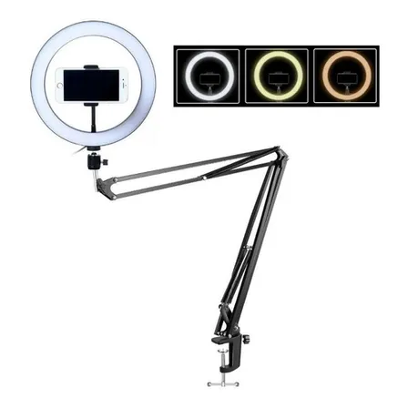 Ring Light Maquiagem Youtuber 26cm 10 Braço Articulado Mesa Cor da estrutura Preto 110V/220V