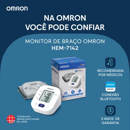Aparelho de Pressão Braço Omron HEM-7142 Monitor e Medidor de Pressão Portátil ANVISA INMETRO