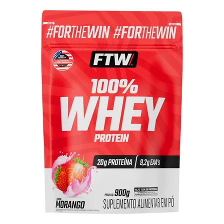 Whey Protein 100% Concentrado Refil 900g Sabor Morango - FTW