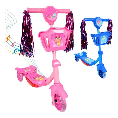 Patinete Infantil 3 Rodas Com Led Som E Cesta Menino Menina Cor Rosa