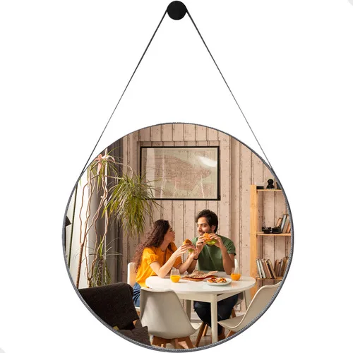 Espelho Adnet De Parede Escandinavo 60cm Com Suporte Cor Café - Ideal como Espelho Para Banheiro, Sala ou Quarto. Redondo e Grande, Perfeito para Penteadeira e Maquiagem