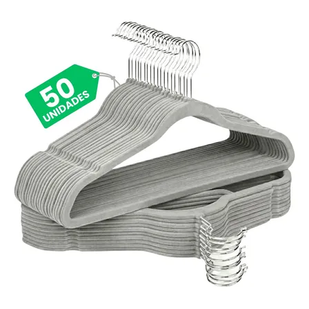 Kit Cabides Veludo De Roupa Antideslizante Slim Adulto 50 Un Cinza