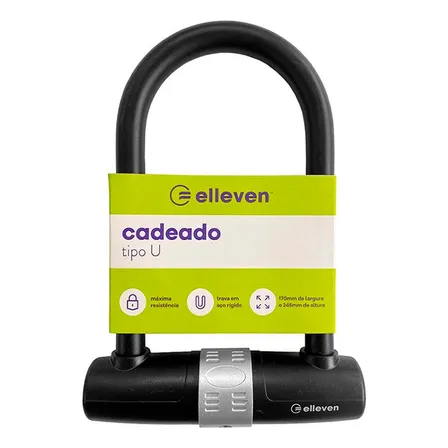 Cadeado Bike Moto Segurança Elleven Tipo U 170mm X 245mm Cor Prata/Preto