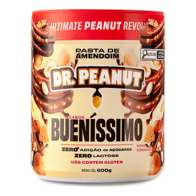 Pasta de Amendoim com Whey Protein 600g Dr. Peanut Sabor Bueníssimo Sem Glúten
