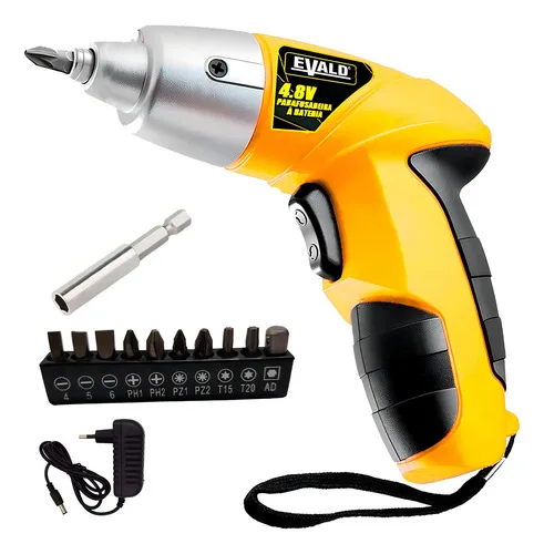 Parafusadeira Bateria 4,8v Torque 3 Nm Kit 12 Peças Evald Evs001 Cor Amarelo 127/220v
