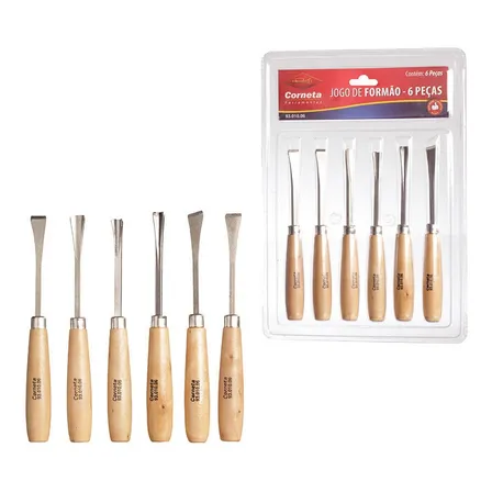 Jogo Formões Goivas Corneta Aço Carbono 6 Peças P/ Escultura Madeira