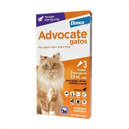 Antipulgas Advocate Para Gatos 4 A 8 Kg 3 Pipetas